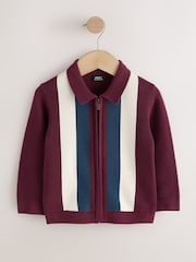 Purple/Navy Stripe Knitted Zip Through Polo Shirt (3mths-7yrs) - Image 4 of 7