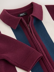 Purple/Navy Stripe Knitted Zip Through Polo Shirt (3mths-7yrs) - Image 7 of 7