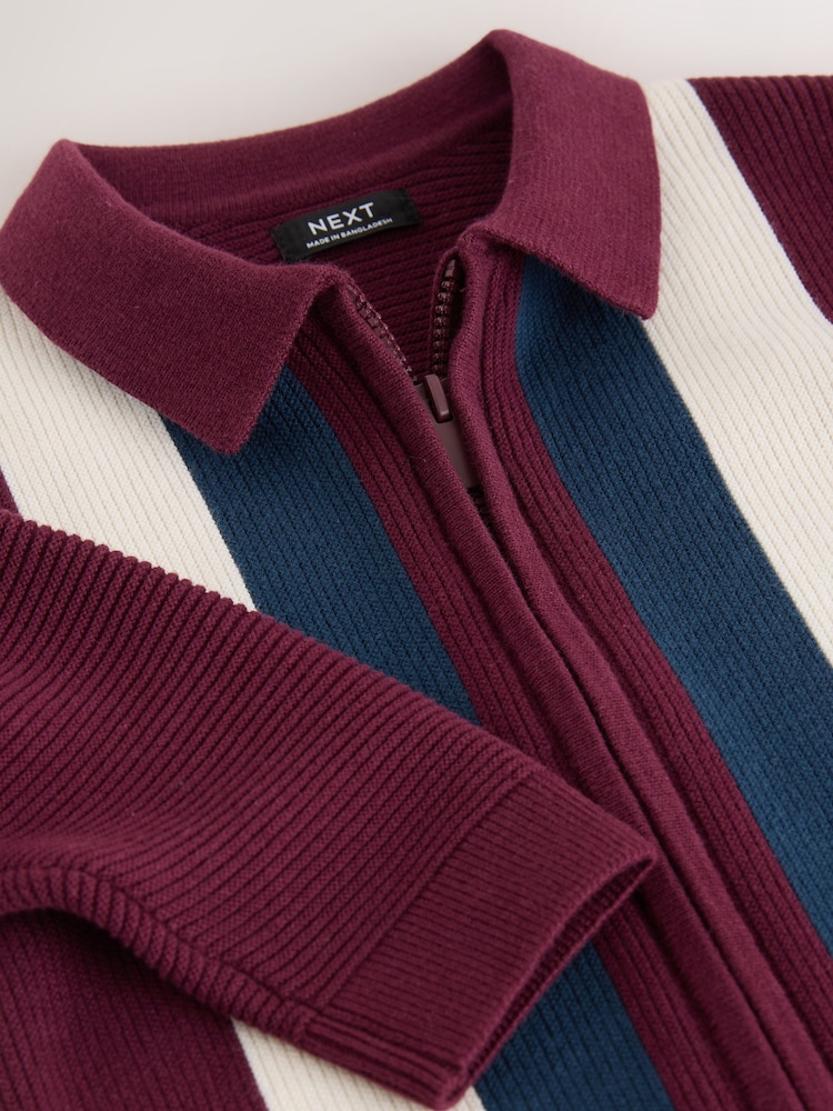 Purple/Navy Stripe Knitted Zip Through Polo Shirt (3mths-7yrs) - Image 7 of 7