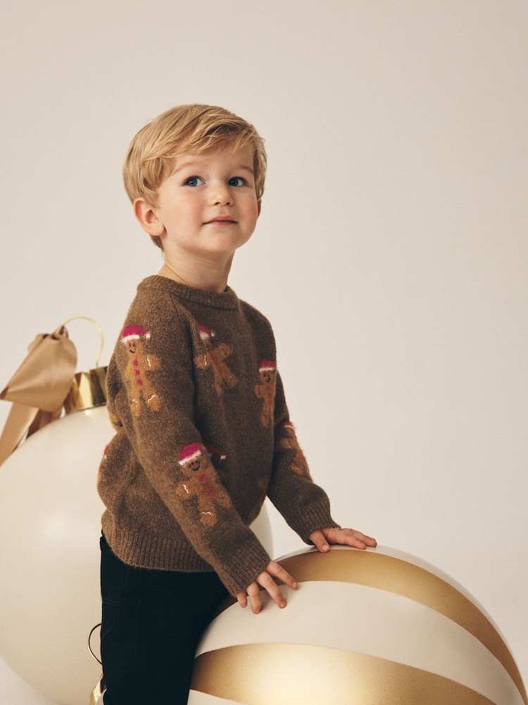 朱古力啡色 - Christmas Knitted Crew Neck Polo Shirt (3mths-10yrs) - 圖片 1/3 朱古力啡色 - Christmas Knitted Crew Neck Polo Shirt (3mths-10yrs) - 圖片 1/3