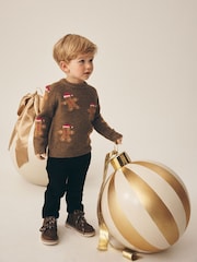 朱古力啡色 - Christmas Knitted Crew Neck Polo Shirt (3mths-10yrs) - 圖片 2/3
