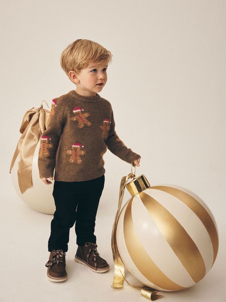 朱古力啡色 - Christmas Knitted Crew Neck Polo Shirt (3mths-10yrs) - 圖片 2/3 朱古力啡色 - Christmas Knitted Crew Neck Polo Shirt (3mths-10yrs) - 圖片 2/3