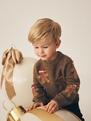 朱古力啡色 - Christmas Knitted Crew Neck Polo Shirt (3mths-10yrs) - 圖片 3/3