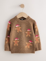 Chocolate Brown Christmas Knitted Crew Neck Cardigan (3mths-10yrs) - Image 4 of 7