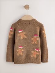 Chocolate Brown Christmas Knitted Crew Neck Cardigan (3mths-10yrs) - Image 5 of 7