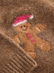 Chocolate Brown Christmas Knitted Crew Neck Cardigan (3mths-10yrs) - Image 6 of 7