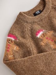 Chocolate Brown Christmas Knitted Crew Neck Cardigan (3mths-10yrs) - Image 7 of 7