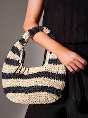 South Beach Black Straw Stripe Lined Grab Bag - Image 1 of 4