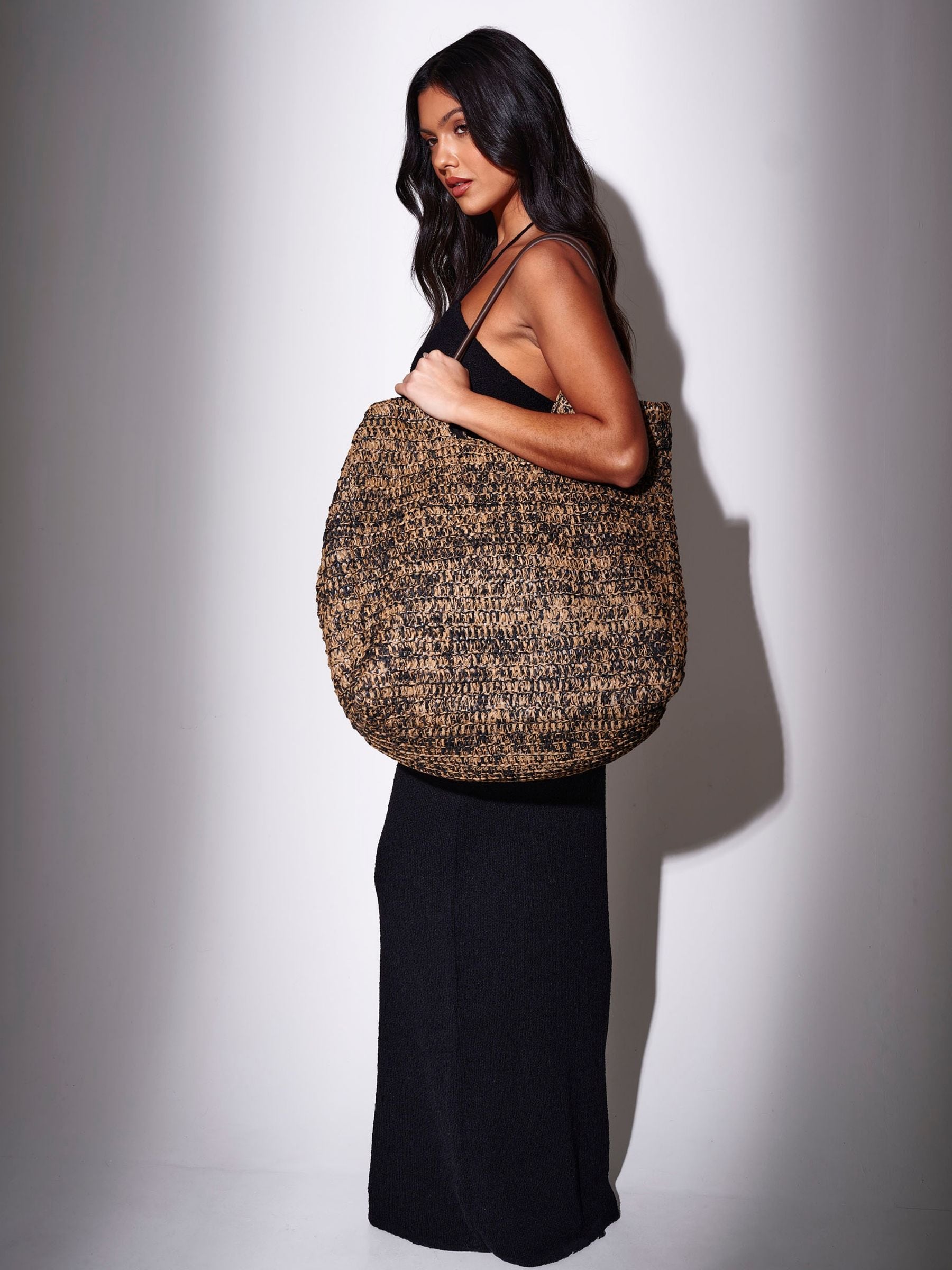 Buy South Beach Brown Mixed Raffia Textured Lined Beach Tote Bag