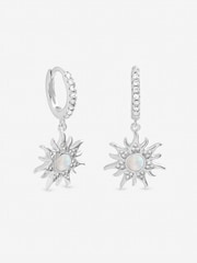 Inicio Sterling Silver Plated Opal Sunburst Charm Hoops - Image 1 of 1