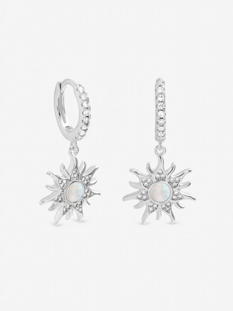 Inicio Sterling Silver Plated Opal Sunburst Charm Hoops - Image 1 of 1