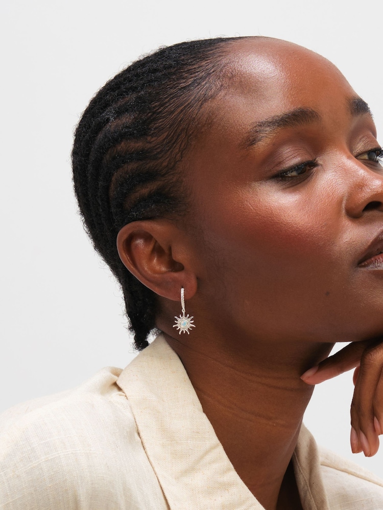 Inicio Sterling Silver Plated Opal Sunburst Charm Hoops - Image 2 of 3
