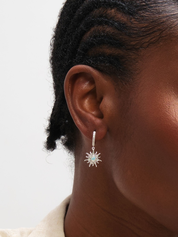 Inicio Sterling Silver Plated Opal Sunburst Charm Hoops - Image 3 of 3