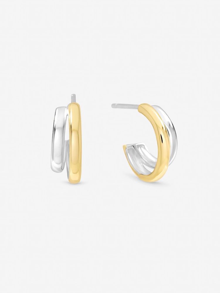 Simply Silver Two Tone Double Row Hoop Earrings - תמונה 1 מתוך 1