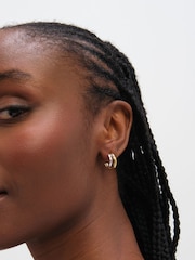 Inicio Two Tone Double Row Hoop Earrings - 3şəkildən 3 şəkil