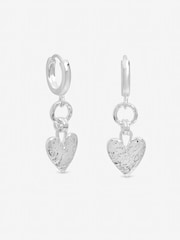 Inicio Sterling Silver Plated Hammered Heart Link Drop Hoop Earrings - Image 1 of 1