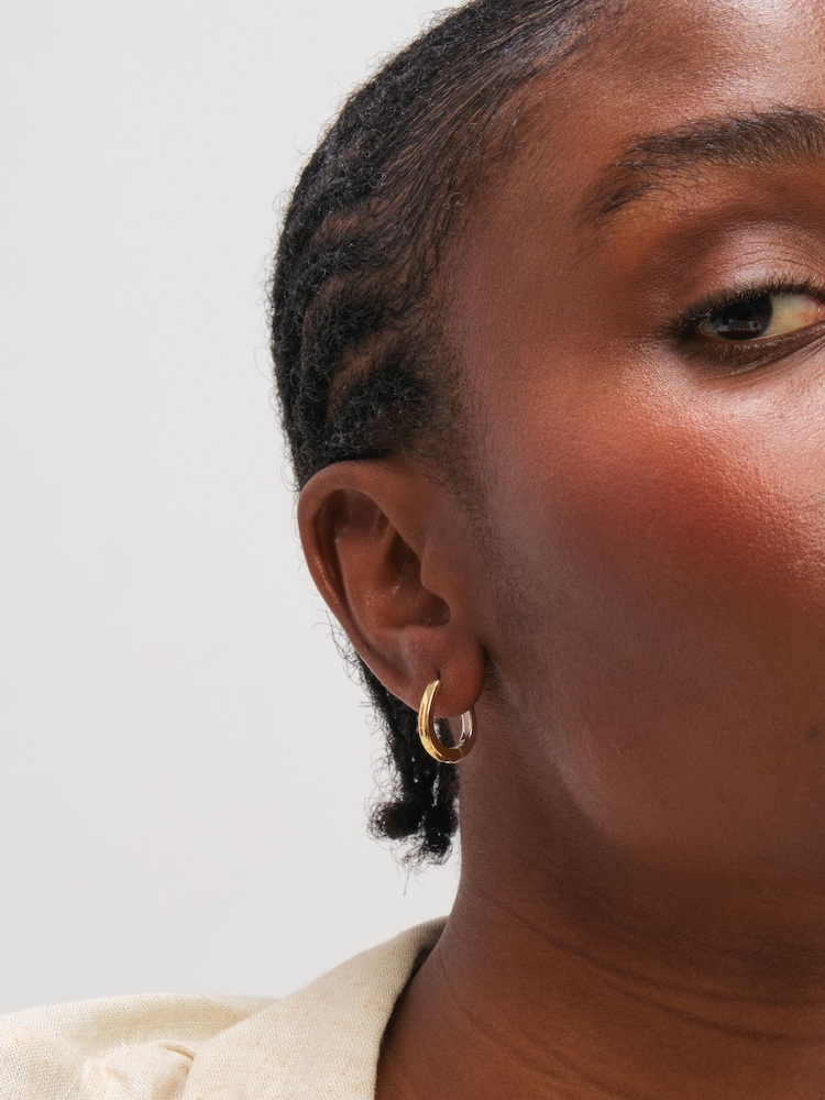 Inicio Sterling Silver Plated Two Tone Half And Half Hoop Earrings - Image 2 of 2 Inicio Sterling Silver Plated Two Tone Half And Half Hoop Earrings - Image 2 of 2