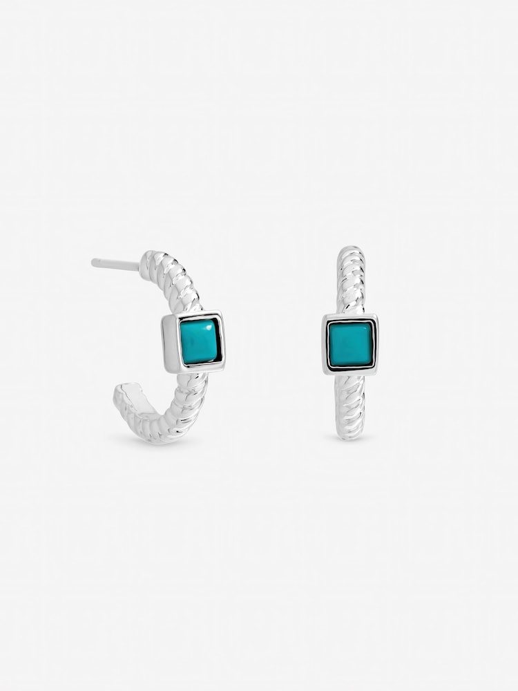 Simply Silver 925 Sterling Silver Turquoise Huggie Hoops - Image 1 of 1