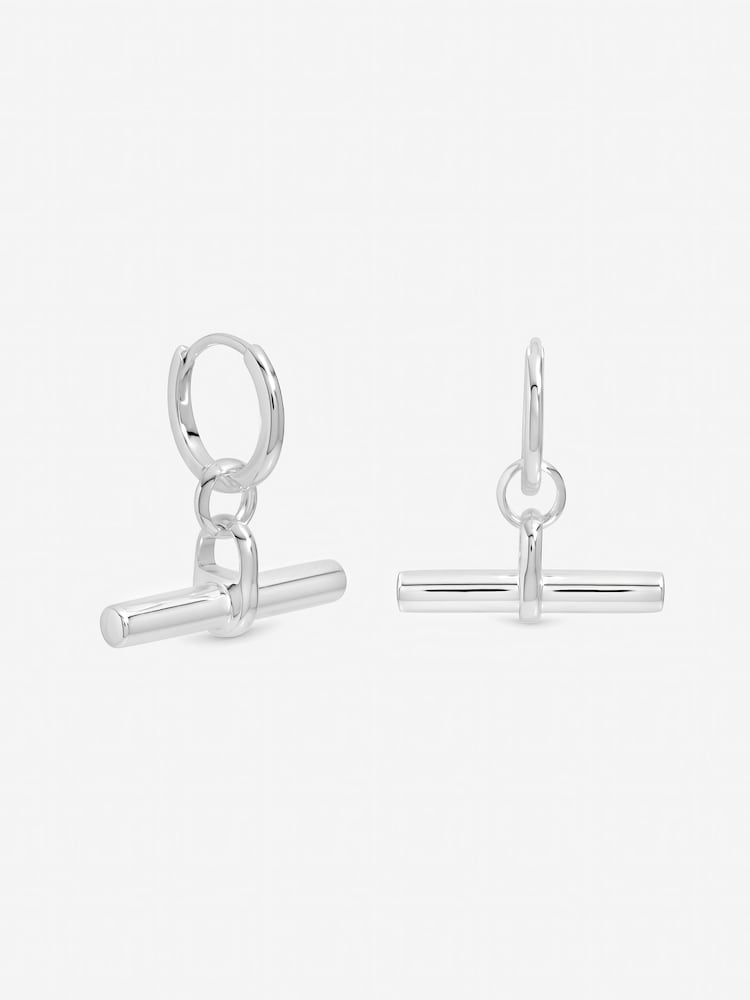 Inicio Sterling Silver Plated Polished T-Bar Hoop Earrings - Image 1 of 1