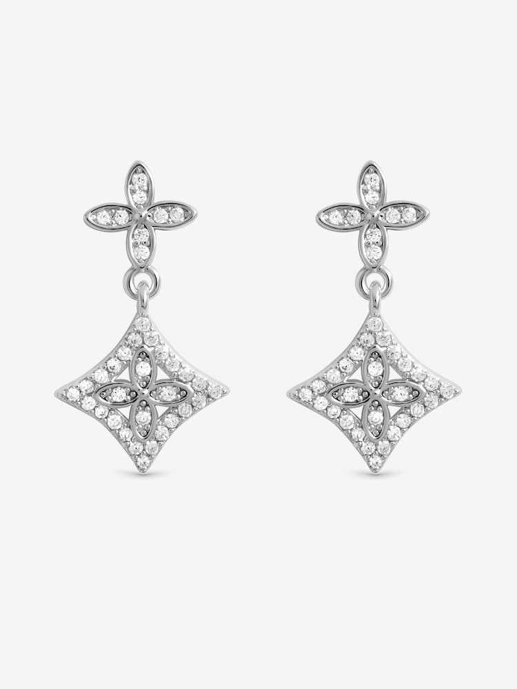 Inicio Silver Double Drop Clover Earrings - Image 1 of 2 Inicio Silver Double Drop Clover Earrings - Image 1 of 2