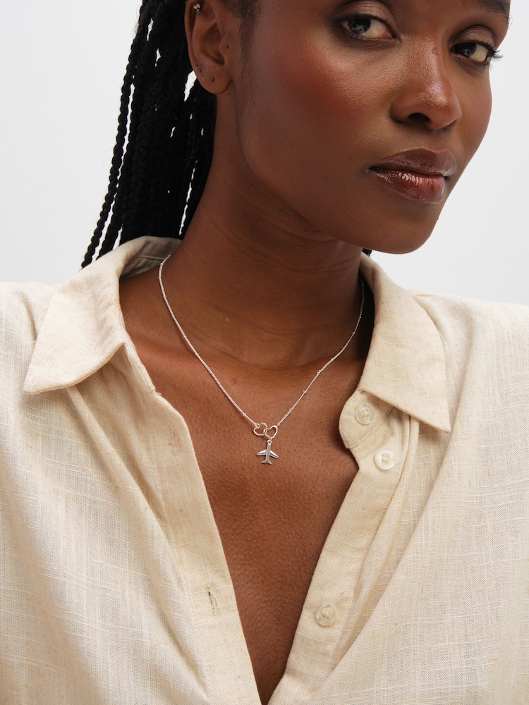 Inicio Sterling Silver Plated Interlink Heart Plane Necklace - Gift Box - Image 2 of 3