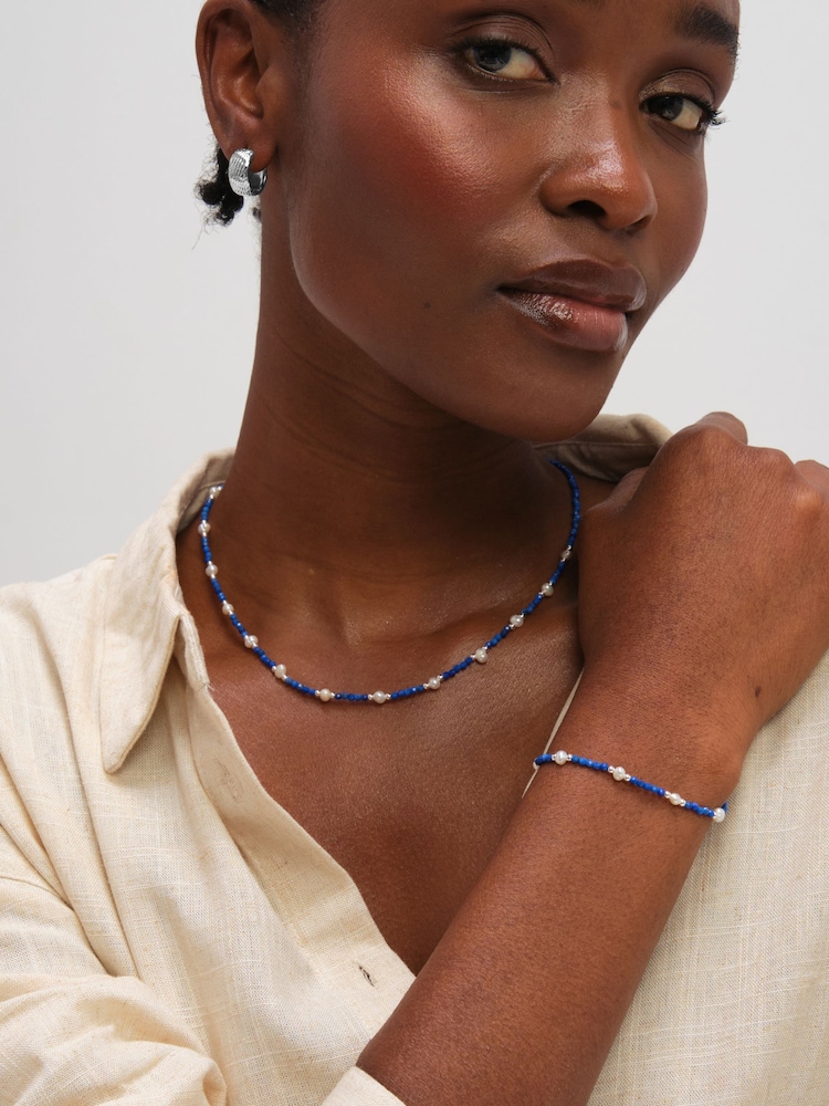 Inicio Lapis Blue Simply Silver Pearl Bracelet Gift Pouch - Image 1 of 3