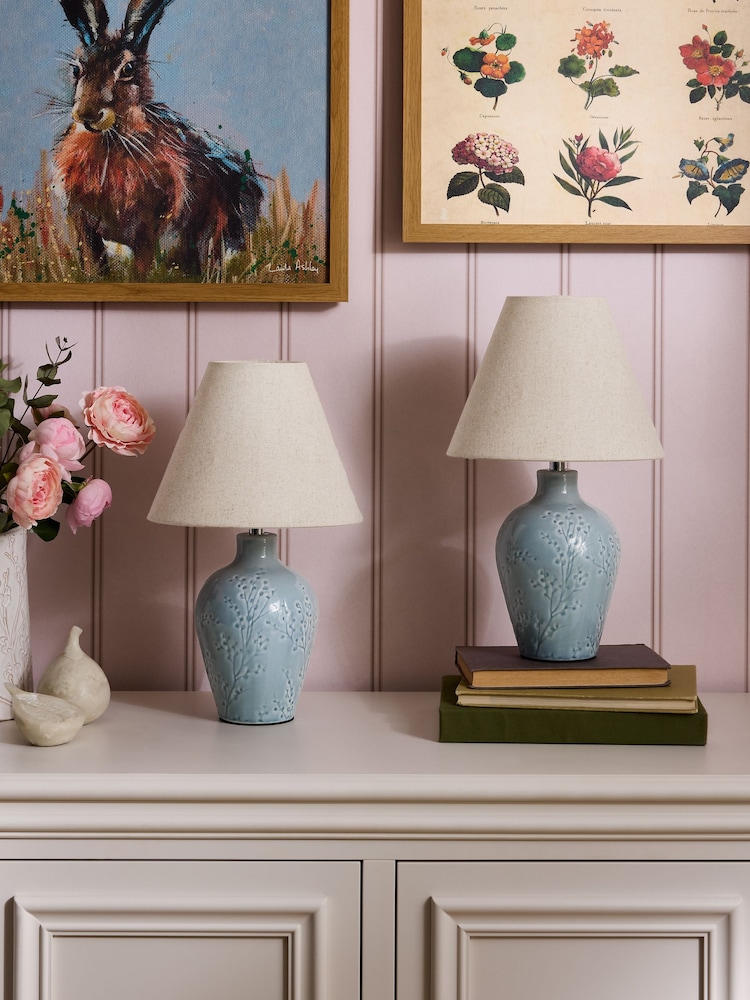 Laura Ashley 2 Pack Duck Egg Blue Pussywillow Table Lamps - Image 2 of 6