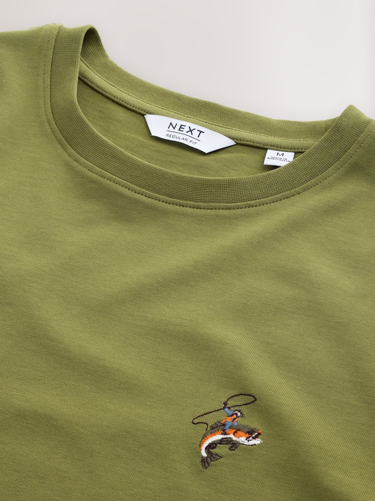 Green Plain Embroidered T-Shirt - Image 3 of 3 Green Plain Embroidered T-Shirt - Image 3 of 3