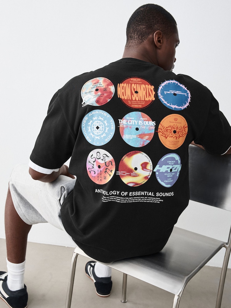 Black Records Relaxed Fit Graphic Print Heavy Weight T-Shirt - Image 1 of 10 Black Records Relaxed Fit Graphic Print Heavy Weight T-Shirt - Image 1 of 10