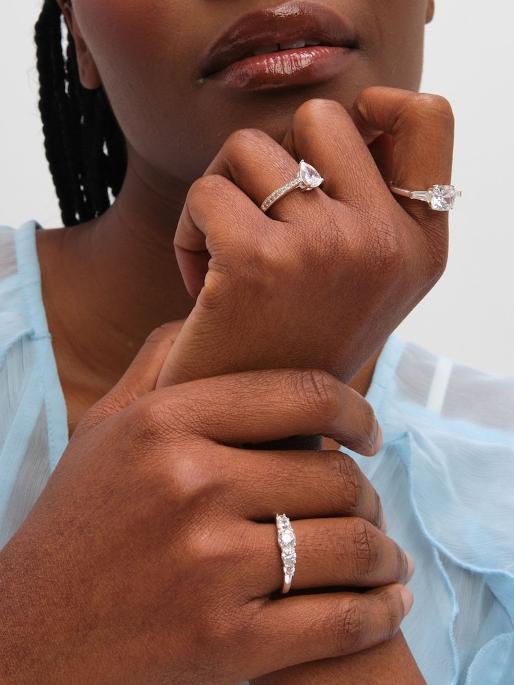 Inicio Sterling Silver Plated Cubic Zirconia Pear Engagement Ring Gift Pouch - Image 2 of 3 Inicio Sterling Silver Plated Cubic Zirconia Pear Engagement Ring Gift Pouch - Image 2 of 3