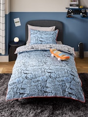 Blue Graffiti Supersoft Brushed Cotton Duvet Cover and Pillowcase Set - Image 1 of 8