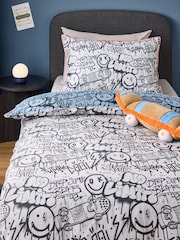 Blue Graffiti Supersoft Brushed Cotton Duvet Cover and Pillowcase Set - Image 2 of 8