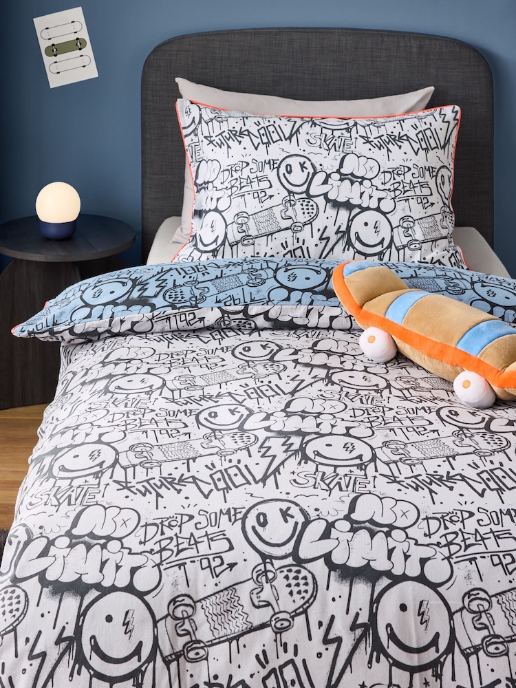 Blue Graffiti Supersoft Brushed Cotton Duvet Cover and Pillowcase Set - Image 2 of 8 Blue Graffiti Supersoft Brushed Cotton Duvet Cover and Pillowcase Set - Image 2 of 8