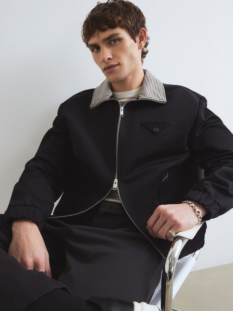 River Island Black Check Lined Harrington Jacket - Image 1 of 4