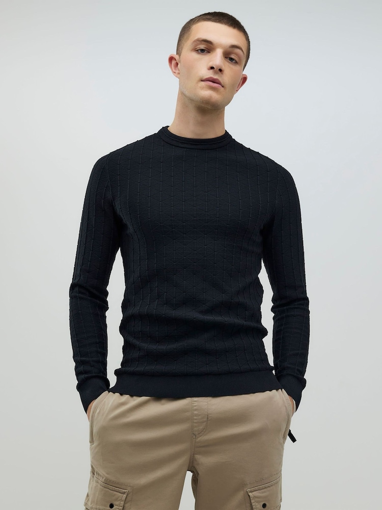 River Island Black Muscle Fit Textured Jumper - Image 1 of 4