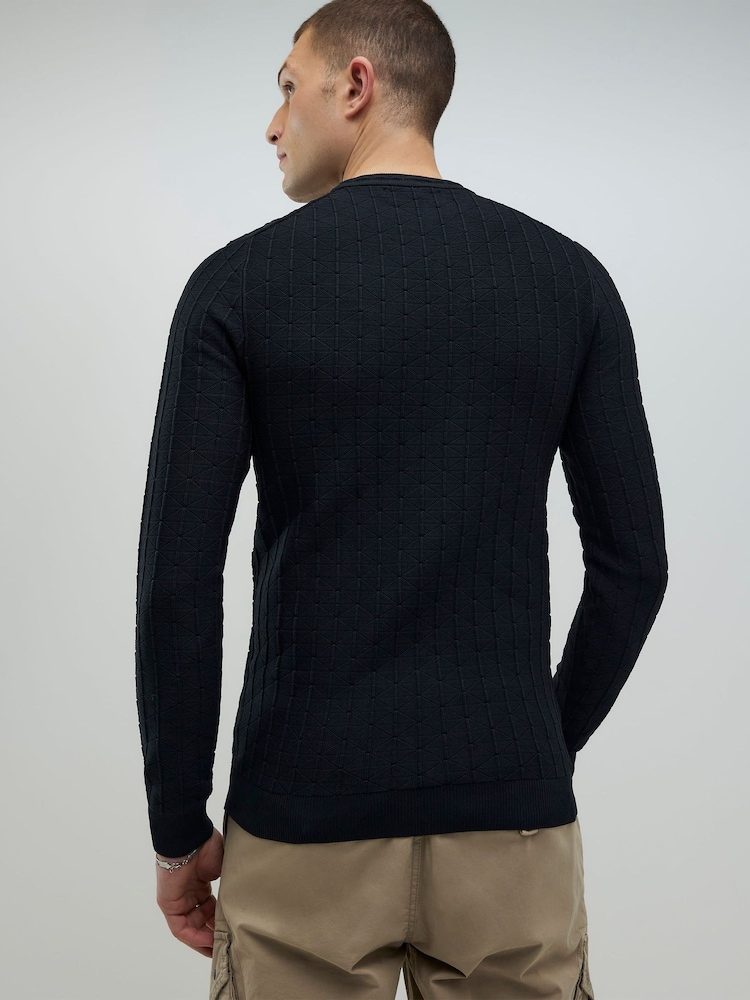 River Island Black Muscle Fit Textured Jumper - Image 2 of 4