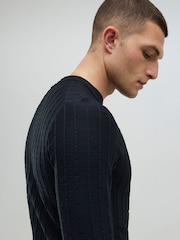 River Island Black Muscle Fit Textured Jumper - Image 3 of 4