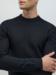 River Island Black Muscle Fit Textured Jumper - Image 4 of 4