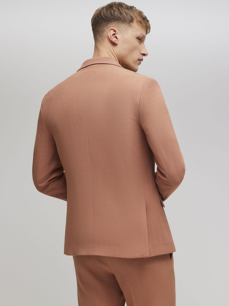 River Island Pink Skinny Fit Textured Suit Jacket - Image 2 of 3