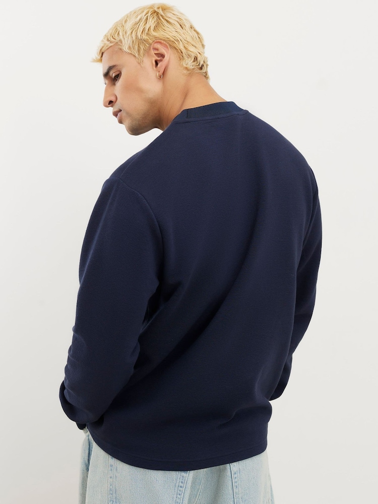 River Island Blue Regular Fit Long Sleeve Ottoman Tipped T-Shirt - Image 2 of 4