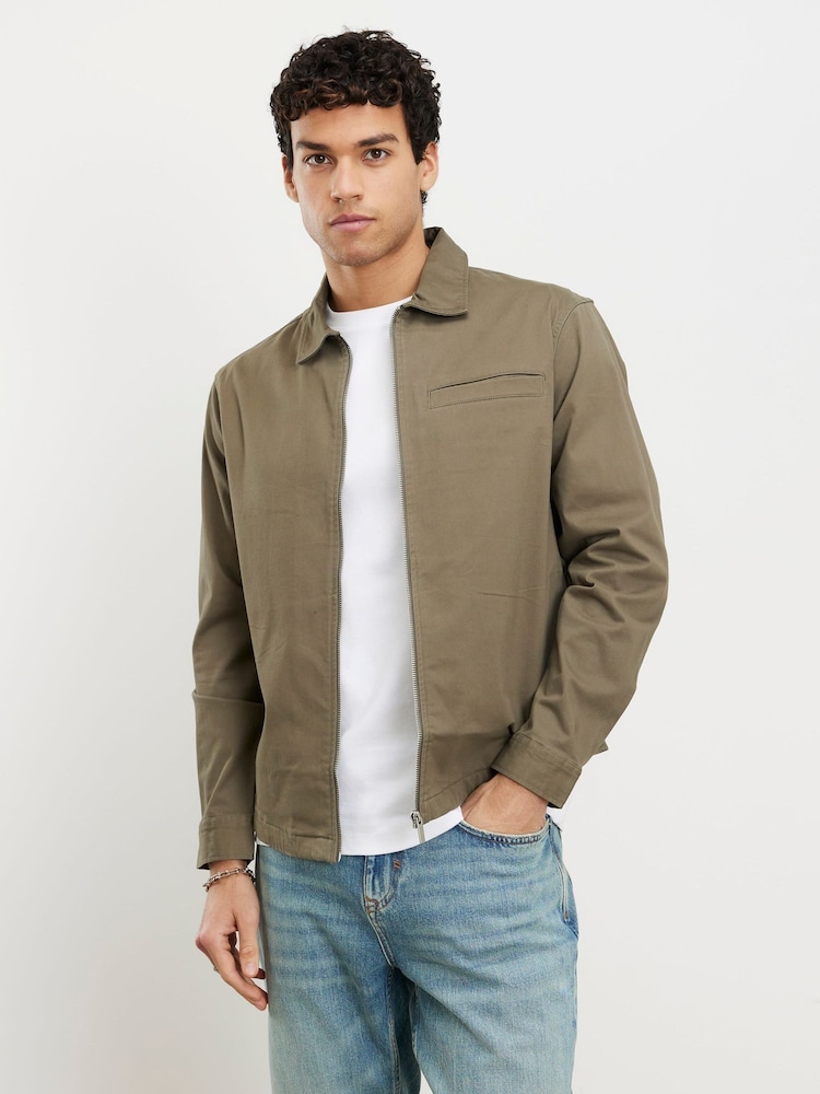 River Island Green Regular Fit Zip Overshirt - Image 1 of 4
