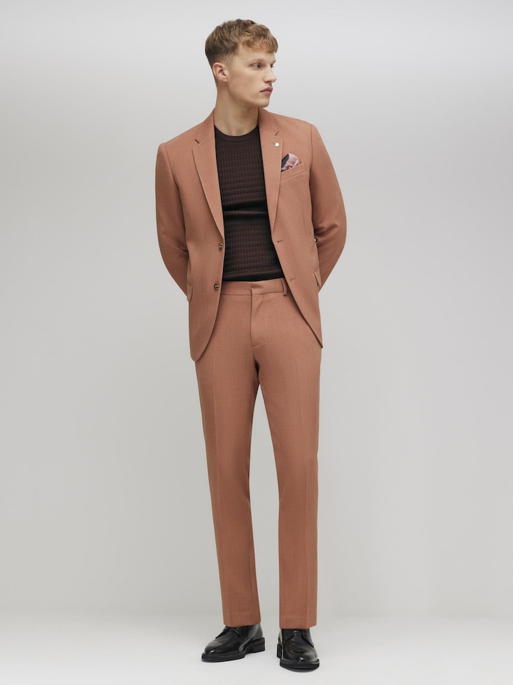 River Island Brown Skinny Fit Textured Suit Trousers - Image 1 of 4