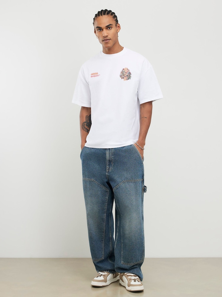 River Island White Oversized Dragon Graffiti T-Shirt - Image 1 of 4