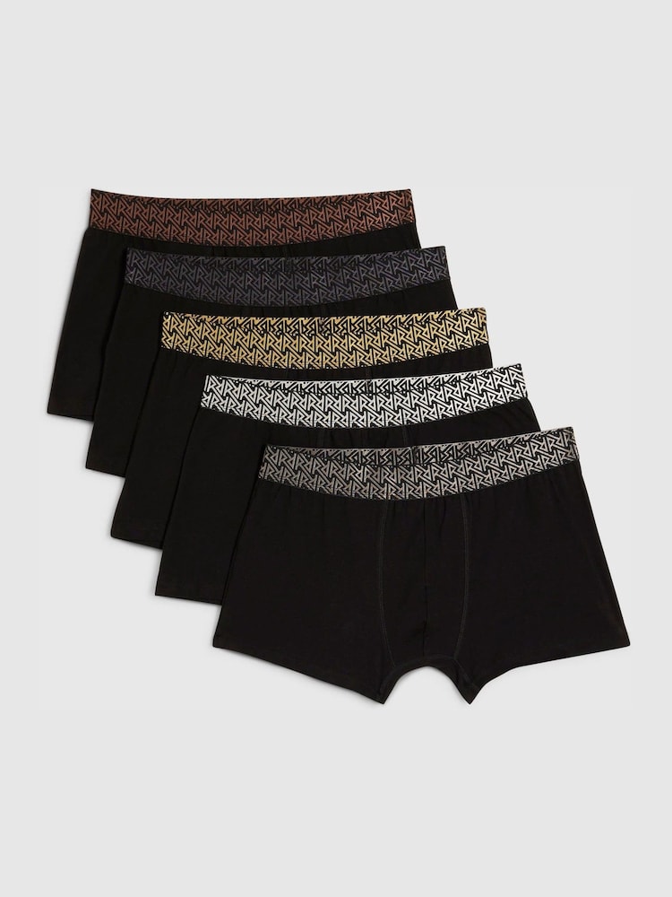 River Island Black RR Metallic Logo Waistband Trunks 5 Pack - Image 1 of 1
