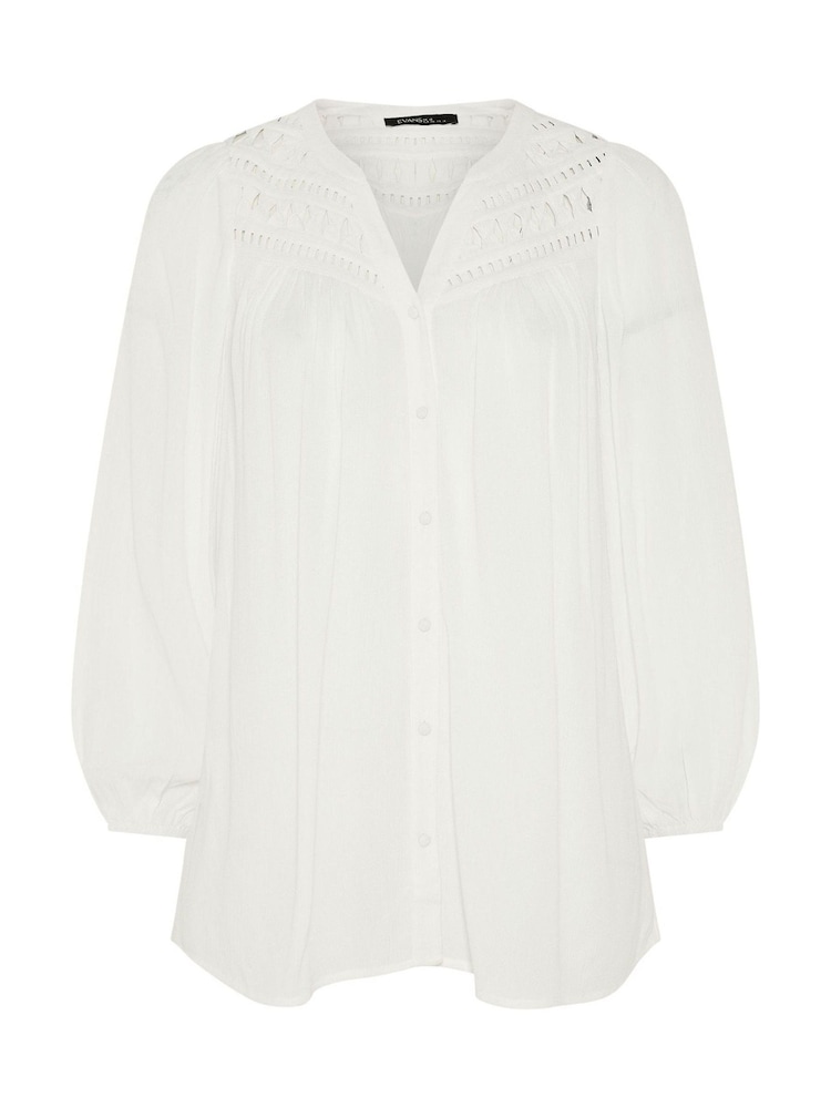 Evans White Long Sleeve Macrame Blouse - Image 2 of 2 Evans White Long Sleeve Macrame Blouse - Image 2 of 2