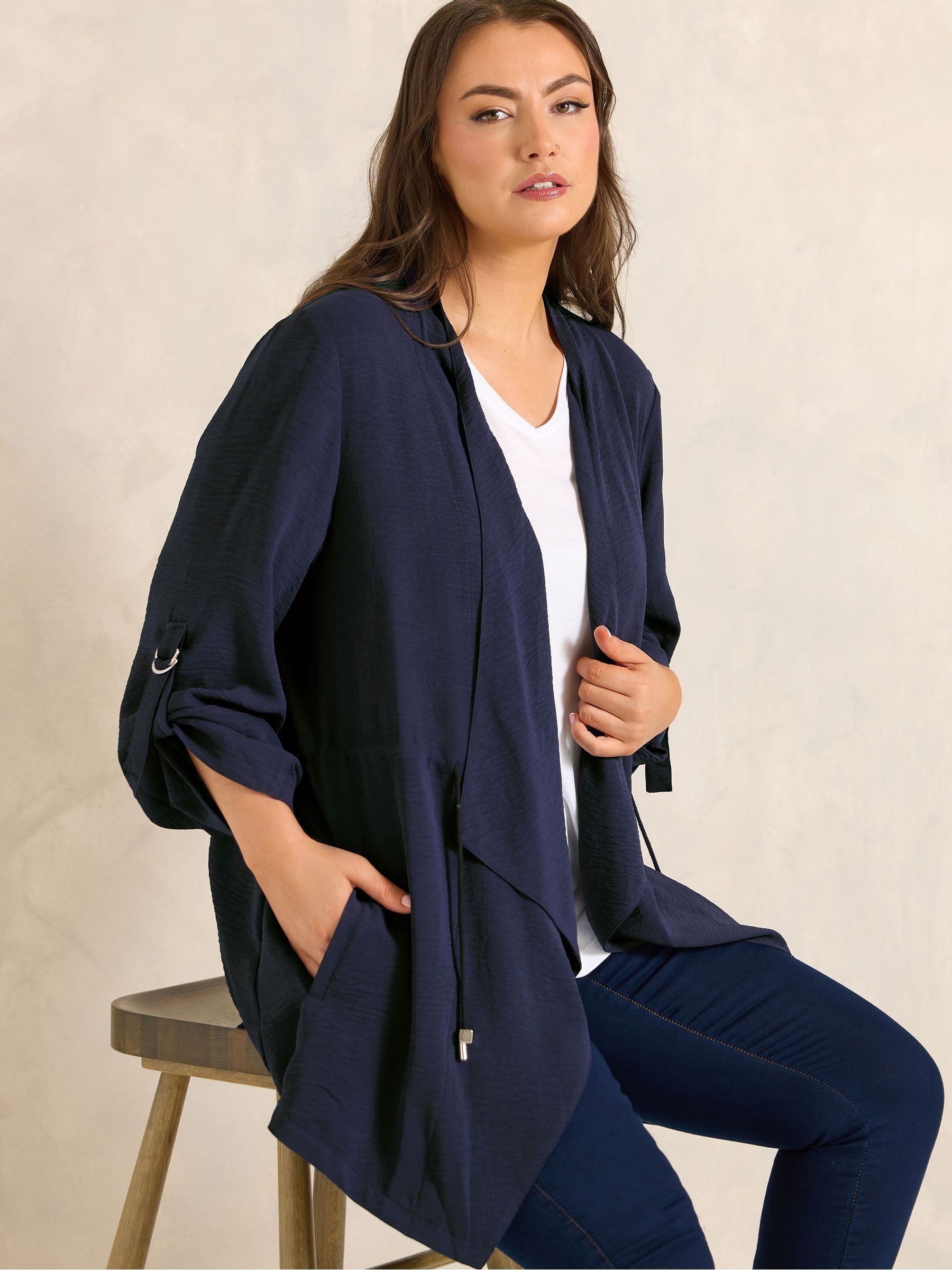 Evans Women's Blue Plus Navy Lightweight Waterfall Jacket Size 30-32 - Image 2