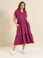 Κόκκινο - Φόρεμα Evans Tiered Slub από βαμβάκι Midi - Εικόνα 1 του 5