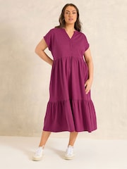 Κόκκινο - Φόρεμα Evans Tiered Slub από βαμβάκι Midi - Εικόνα 2 του 5