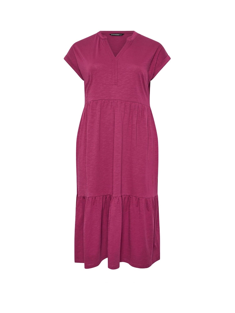 Κόκκινο - Φόρεμα Evans Tiered Slub από βαμβάκι Midi - Εικόνα 5 του 5