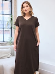 Evans Short Sleeve Slub Jersey Midi Dress - صورة 1 من 3
